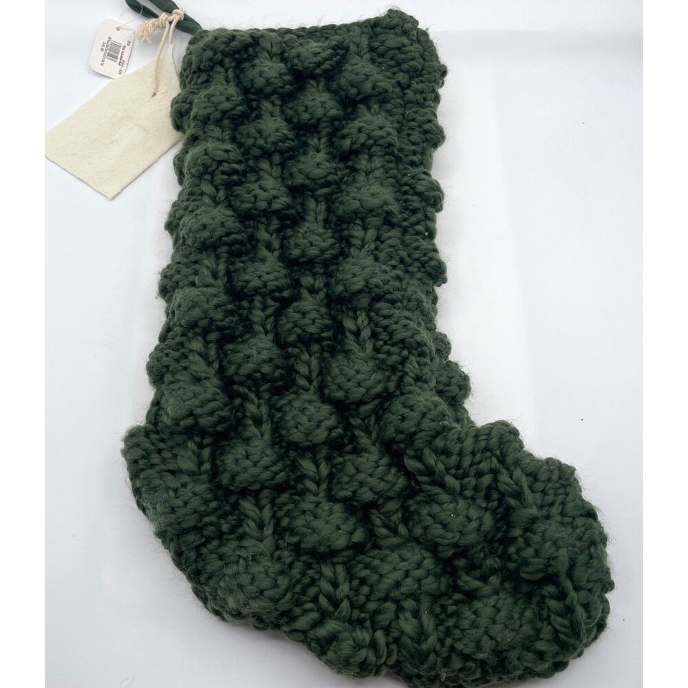 NWT West Elm Chunky Bauble Knit Stocking Dark Green 19"